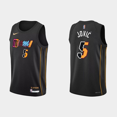 Men's Miami Heat #5 Nikola Jovic 2022 Black City Edition 75th Anniversary Stitched Basketball Jersey - Click Image to Close